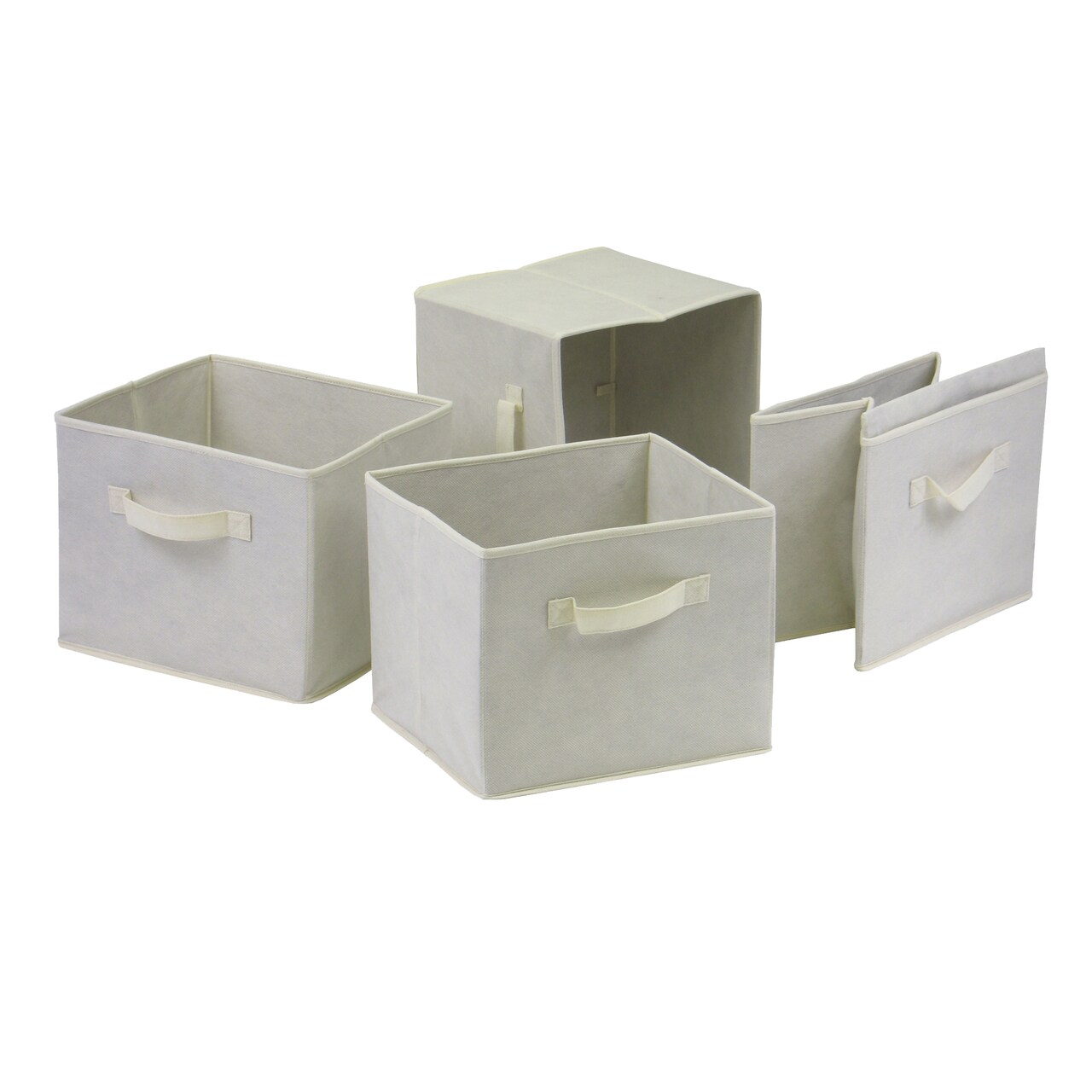 Contemporary Home Living Set of 4 Beige Unique Capri Foldable Rectangular Fabric Baskets, 10.75"